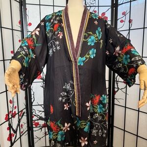 Johnny Was Floral Embroidered Reverisble Silk Kimono